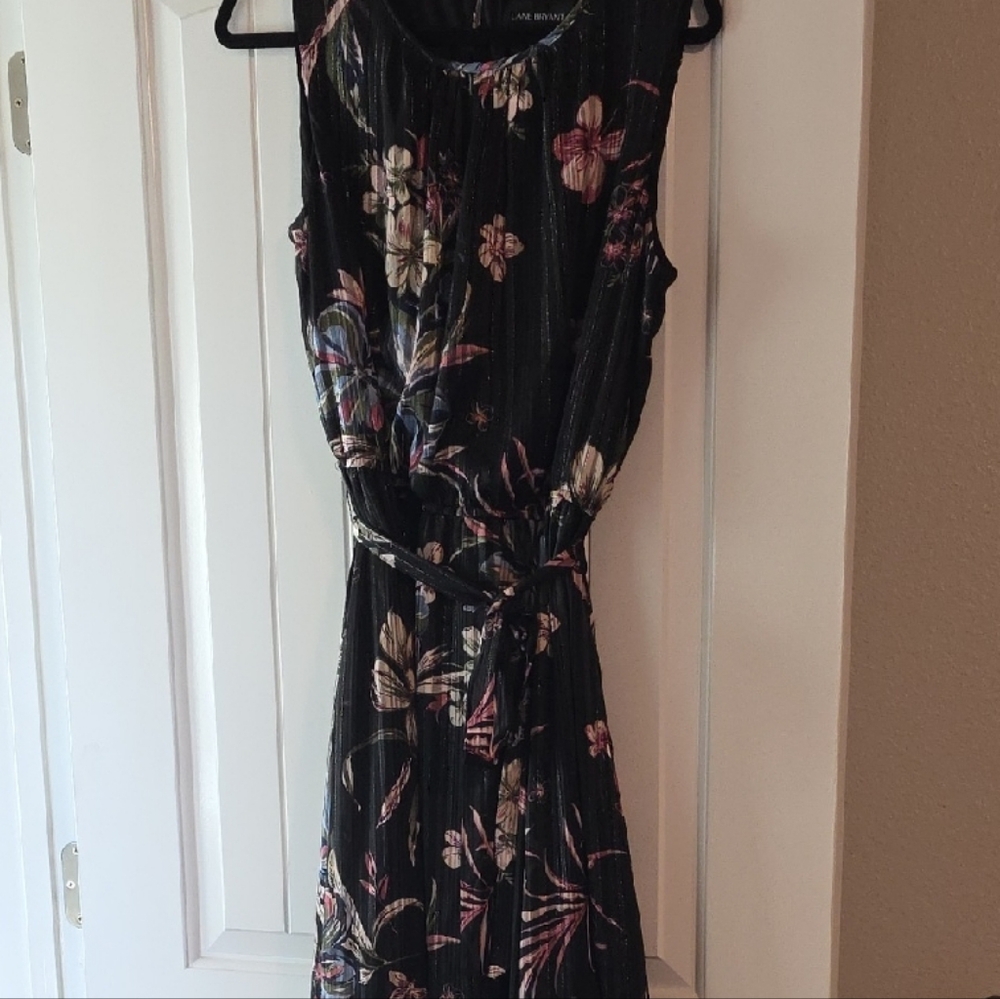 Lane Bryant Black Floral Dress with Tie Waist
